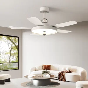 52 Inch Modern Nordic 5 Blade White Simple Ceiling Cell Fan with Lamp with Led Lighting Light Led Lamp Classic