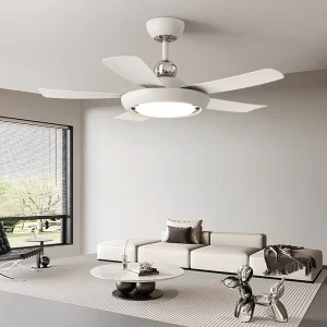 52 Inch Modern Nordic 5 Blade White Simple Ceiling Fan with Lamp with LED Lighting Light LED Lamp Classic