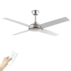 52 Inch Modern Scandinavian Ceiling Fans with Lights Three Color Dimmable Silver Indoor Hotel Ceiling Fan
