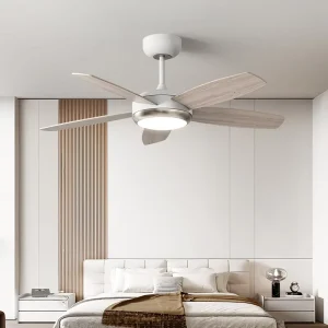 52 Inch Modern White Nordic 5 Blade Simple Ceiling Fan with Lamp with LED Lighting Lights LED Lamp Classic