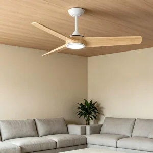 52 Inch Timber Blades Ceiling Fan With Light OEM Customizable Finish DC Silent Motor Japandi Style for Living Room & Hotel