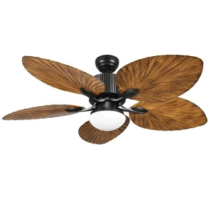 52 Inch Tropical Style Ceiling Fan with Reversible DC Motor Memory Function 5 Leaf Iron Blades LED Light