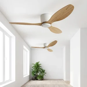 52 Inch Ventilador De Techo Con Luz LED Low Profile Flush Mount 3 Blade DC BLDC Motor Remote Strong Wind Black White Wood