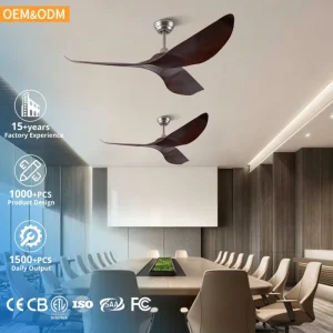 52″Indoor Outdoor Ceiling Fan with Remote and DC Motor and Wood Grain 3 Blades for Modern Home