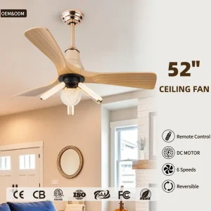 52″ Modern Iron Ceiling Fan with LED Lighting Remote Control DC Motor 6-Speed Low Noise for Living Room & Bedroom