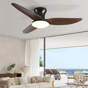 52 in Low Profile Ceiling Fan with Light 3 Natural Oak Wood Blades White Finish Flush Mount Quiet DC Motor LED Bedroom Living