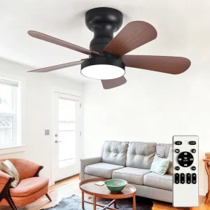 52 in Matte Black Ceiling Fan with Light 5 Walnut Wood Blades Smart WiFi App Alexa 6 Speed Reversible Flush Mount Dimmable LED