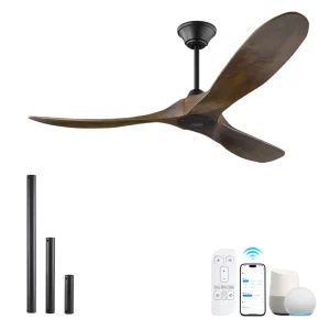52 in Modern Decorative LED Fan 3 Wood Blades Reversible DC Motor Living Room Bedroom Remote Control Ceiling Fan
