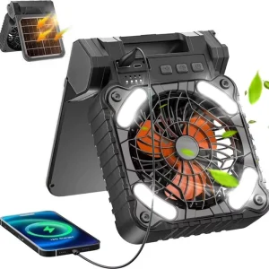 5200mAh Foldable Solar Camping Fan with Four Speed Charging Plastic Material for Household Car RV Use