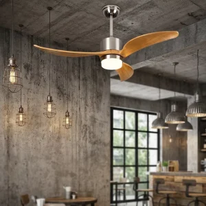 52Inch 3pcs Solid Wood Smart Ceiling Fan with Light and Switch Control