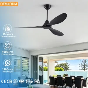 52inch Modern Black Ceiling Fan with Remote Control Low Noise Timer for Outdoor Household & Hotel Use DC Motor