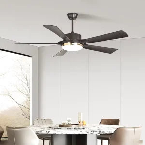 55 Inch Modern Smart Wood LED Ceiling Fan with Light for Bedroom & Hotel 110V 5 Blades Rotating Lamp Fixture with Remote Control