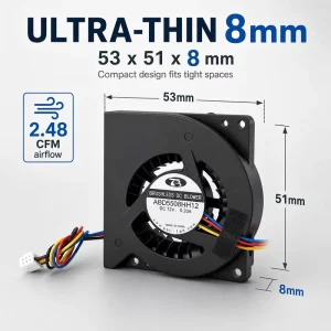 5508 12V DC Blower Fan Aluminum Housing High Air Pressure Cooling Fan Ultra Thin Brushless Cooling Fan