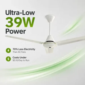 56 Inch Ceiling Fan 39W Pure Copper BLDC Motor Remote Control 9-Speed Reversible Quiet Industrial Fan for Hotel Garage