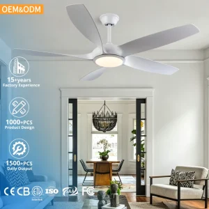 56 Inch Modern White LED Ceiling Fan with Light 5 Blades ABS Home Bedroom Living Room Dining Room Remote Control
