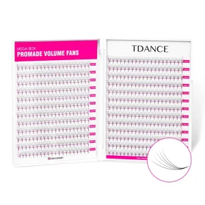 5D Premade Volume Fans Pointy Base Long Stem Korea PBT Fiber 12 Rows for Brand 500 Box Eyelash Extensions