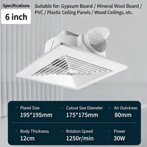 6″ 8″ 10″ 12″ 14″ 20″ Bathroom Office Home Waterproof Plastic Ceiling Mounted Duct Ventilation Exhaust Fan Axial Fan 220 240V