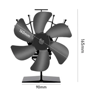 6 Blade Smart Home Stove Fan Heat Powered Efficient Home Heat Distribution Black Log Wood Burner Fireplace Fan