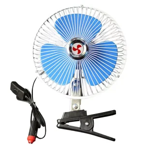 6 Inch 12V 3 Speed Oscillating Plastic Car Cooling Fan Clip On with Cigarette Lighter Plug for Trucks RVs