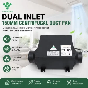 6 Inch HVAC Exhaust Inline Blower Fan 220V Dual Port Centrifugal Fan with Silent DC Motor DUAL BALL BEARING Button Control
