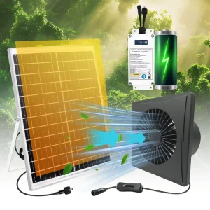 6 Inch IPX4 Waterproof White Fan 25W 4000mAh Battery Solar Exhaust Fan for Chicken Coop Shed Garage Chicken Coop Solar