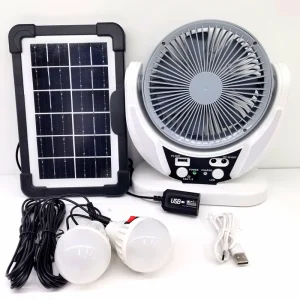 6 Inch Mini Rechargeable AC/DC Mechanical Control Desk Solar Fan with LED Light for Car & RV Use