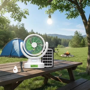 6 Inch Multifunctional Portable Low Noise AC DC Solar Table Fan Rechargeable 5 Blades 3W LED Bulbs Copper Motor 3 Speed 6H Solar