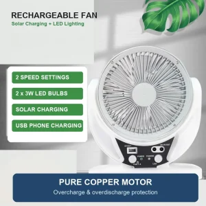 6 Inch Portable Rechargeable Multi function Table Fan LED lit Solar Powered Small Camping Fan with Charging Emergency Function