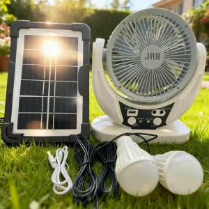 6 Inch Solar Rechargeable Fan with 2 LED Lights Portable Emergency Cooling Fan for Camping Home Office