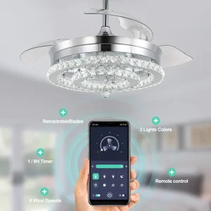 6 Speeds 42 Inch High RPM Chandelier Led Ceiling Fans With Lights Dual Remote Control Chandelier Fan Ceiling Fan Light
