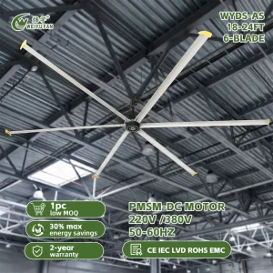 6.12m 20ft HVLS Industrial Ceiling Fan PMSM Motor Aviation Magnesium Aluminum Alloy 6 Blades 40dB Touch Control