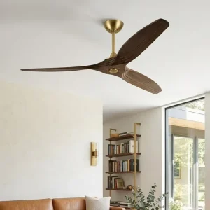 60” Brushed Brass and Wood Ceiling Fan Mid Century Modern Quiet Electric Saving Expensive Manufacturer in China