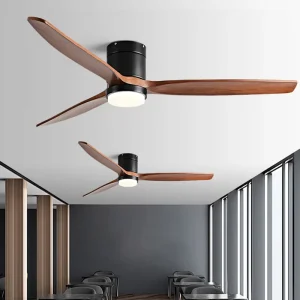 60 Inch DC Ceiling Fan with Wooden Leaf Remote Control 100-240V American Retro Living Room Ceiling Fan