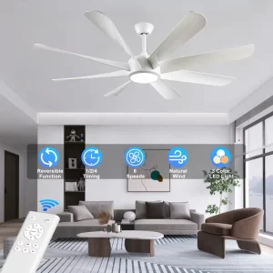 60 Inch Large High Airflow Ceiling Fan and Remote 22W LED Light Reversible Modern Ceiling Fans with Lights