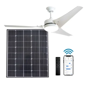 60 Inch Solar DC Ceiling Fan with Light Living Room Office Commercial Ceiling Mounted Air Cooling Fan for Outdoor Courtyard