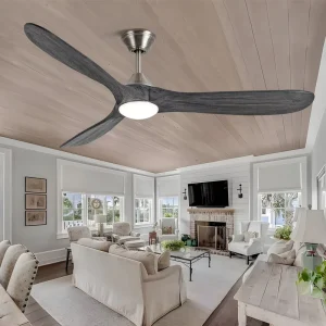 60″ Modern Large Ceiling Fan with 3 Wood Blades DC Motor Remote Control and Light for Outdoor Hotel Household Use