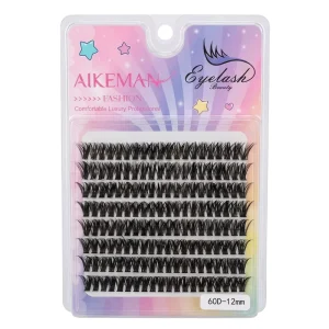 60D 12mm Individual Cluster Lashes 8 Rows Box Pre Made Volume Fans Customizable Paper Card Foldable Box Packaging