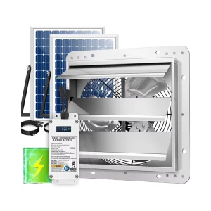 60W Bifacial Solar Panel Kit Battery Backup Wall Mounted 12V Exhaust Fan Stainless Steel 4000mAh Battery for Greenhouse Attic