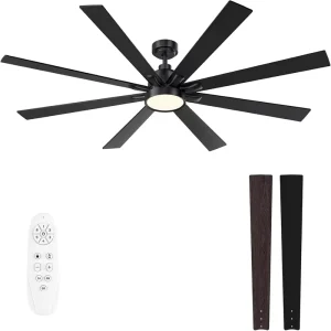 62-Inch Wood/Matte Black Ceiling Fan with Remote 6-Speed DC Motor 3 CCT Dimmable LED Lights Reverse Indoor/Outdoor Use