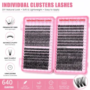 640 Clusters Large Capacity DIY Individual Cluster Lashes Book 30D 40D 50D 60D Heat Bonded Eyelash Extensions Set