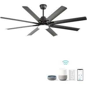 66 Inch Modern Ceiling Fan With Dimmable Led Light 8 ABS Blades Smart Remote Control Reversible DC Motor Black for Home Office