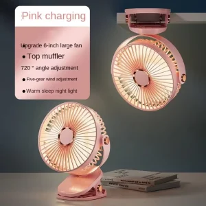 6inch Hot Portable USB Rechargeable Clip Fan 5 Speed 3 Level LED Light Home Office Car Desktop Mini Air Cooling Fan Ready Stock