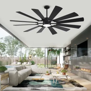 72 Inch Industrial Ceiling Fan with Light Indoor Outdoor Dual Finish 12 Blades Large Modern Dimmable LED Light BLDC Fan