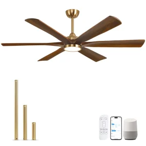 72 in Smart Gold and Walnut Ceiling Fan with Light WiFi App Control High Airflow DC Motor for Large Villa and Hotel
