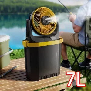 7L Large Capacity Rechargeable Misting Fan with 4 Spray Nozzles Foldable USB Cooling Fan for Camping Hotel and Car