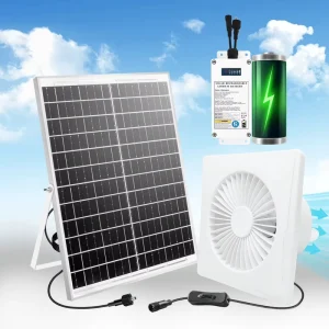 8 Inch Powerful IPX4 Waterproof White Solar Exhaust Fan 25W Mono Panel Battery Ventilation for Workshop Greenhouse Eco Friendly