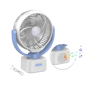 8 Inch Rechargeable Multifunctional Table Fan with RGB LED Light BT Speaker 4 speed Auto Oscillating Desk Fan for Office Outdoor