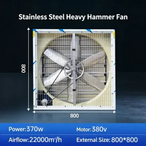 800*800 370W 380V Fan Negative Pressure Green House Greenhouse Poultry Farm Wall Exhaust Negative Pressure Fan for Cooling