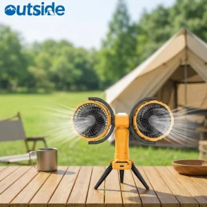 8000Mah Rechargeable Outdoor Tripod Camping Fan Portable Oscillating Dual Heads Fan With Battery and Led Light