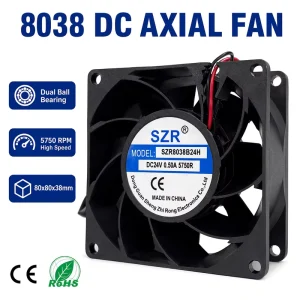 8038 Ball Bearing Brushless Motor Power DC Axial Flow Fan 12 24 48V Electrical Equipment Cooling Ventilation Exhaust Fan OEM ODM